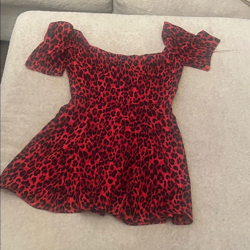 Red Leopard Print Off-Shoulder Dress